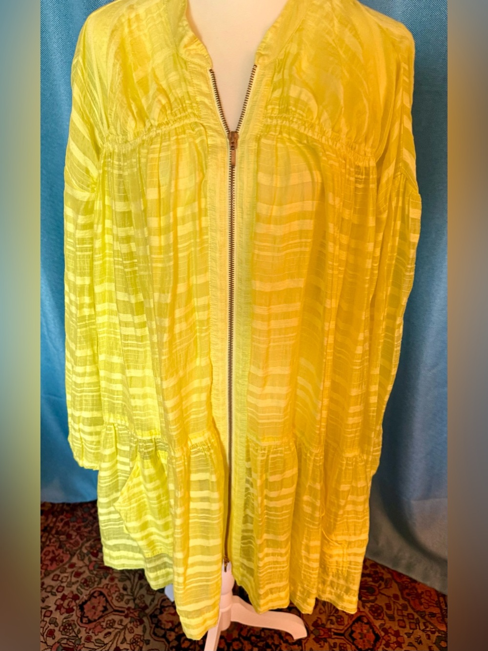 Anthropologie Yellow Textured Zipped Tiered Mini Dress - Picture 4 of 8
